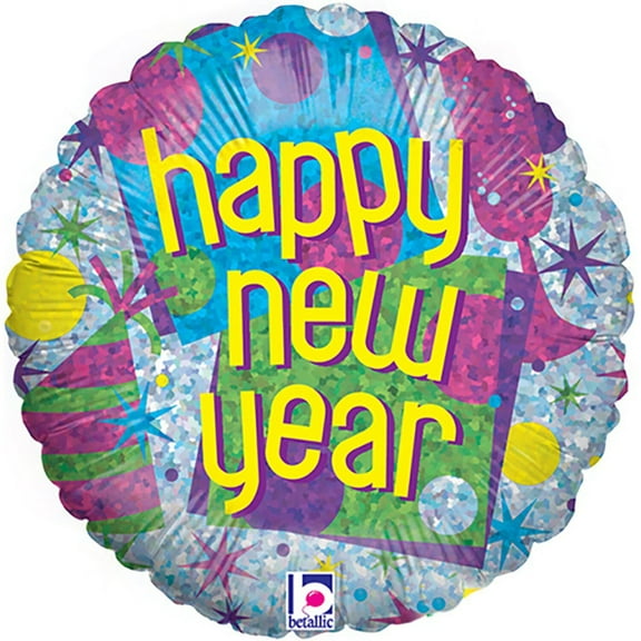 18 inch Happy New Year Celebration Holographic Foil Mylar Balloon - Party Supplies Decorations