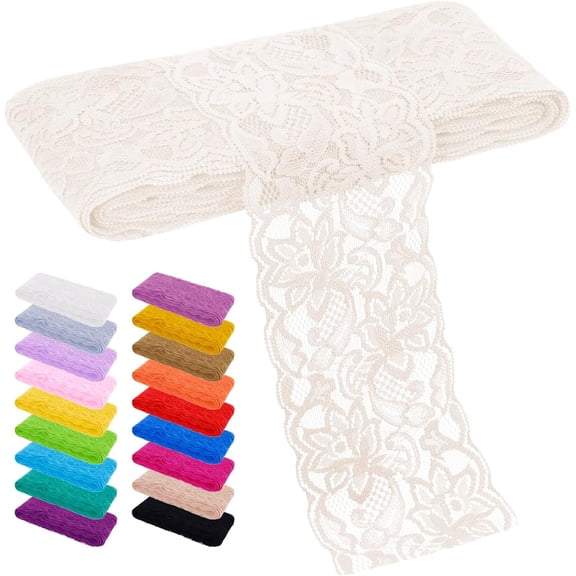 Milky White Lace Ribbon 3.2 Inch x 10 Yards Elastic Wide Trim for Sewing Floral Stretchy Fabric Trims and Embellishments DIY Crafts Clothing Applique Curtain Decorations Yard