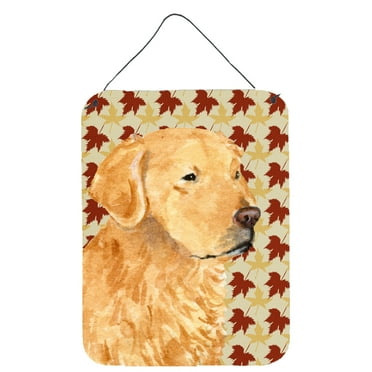 Golden Retriever Fall Leaves Portrait Wall or Door Hanging Prints