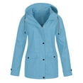 thumbnail image 1 of Veste de Pluie Solide pour Femmes, Imperméable à Capuche, Coupe-Vent, Extérieur, 1 of 4