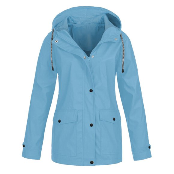 Veste de Pluie Solide pour Femmes, Imperméable à Capuche, Coupe-Vent, Extérieur