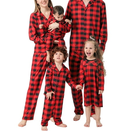 

Viworld Christmas Plaid Print Checked Family Baby Kids Adult Pajamas Set Homewear