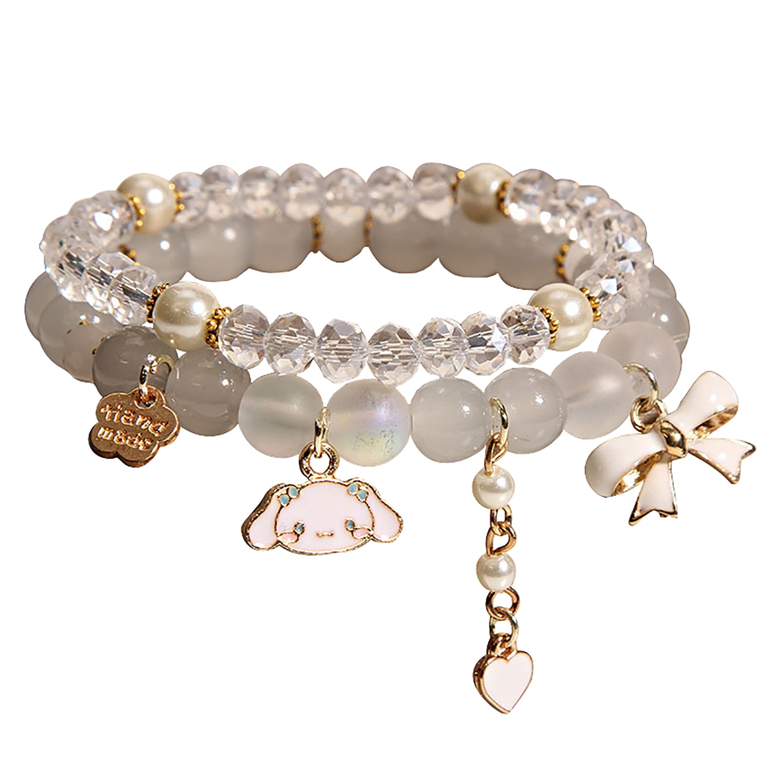 Kawaii Bracelets Set Crystal Beads Pearl Bracelets Cute Cartoon Elastic  Beaded B