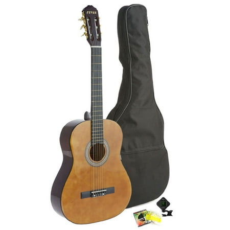Fever Student Full Size Nylon Classical String Guitar with Bag, Tuner and