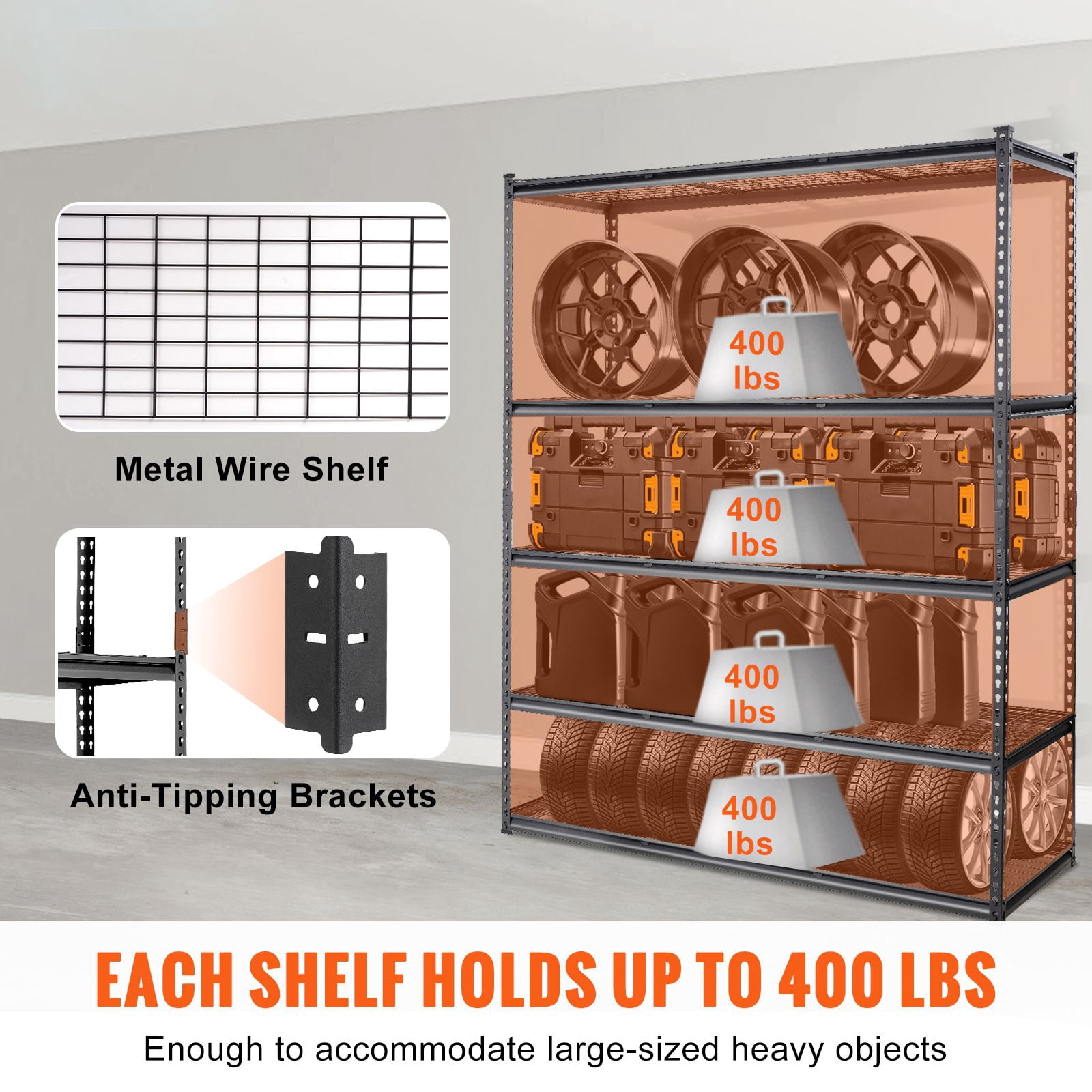 Storage Shelving Unit, 5-Tier Adjustable, 2000 lbs Capacity, Heavy Duty Garage Shelves Metal Organizer Wire Rack for Kitchen Pantry Basement Bathroom Laundry Closet, 60" L x 24" W x 78" H