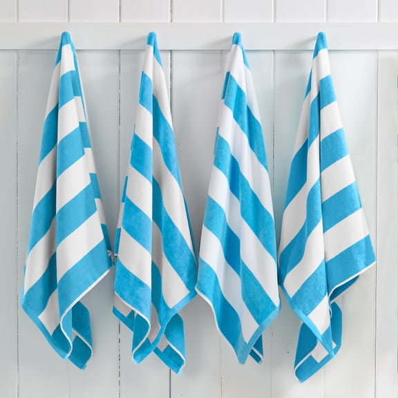 100% Cotton Cabana Striped Beach & Pool Towels (4 Pack - 30" x 60", Air Blue)