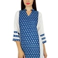 thumbnail image 6 of Bimba Women Blue Cotton Long Straight Kurta Kurti Casual Blouse Summer Wear, 6 of 7
