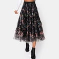 thumbnail image 2 of HXWCHs Women's Floral Print A-Line Mesh Skirt Mid Length Party Dance Elegant Holiday Celebration Attire One Size Black, 2 of 6