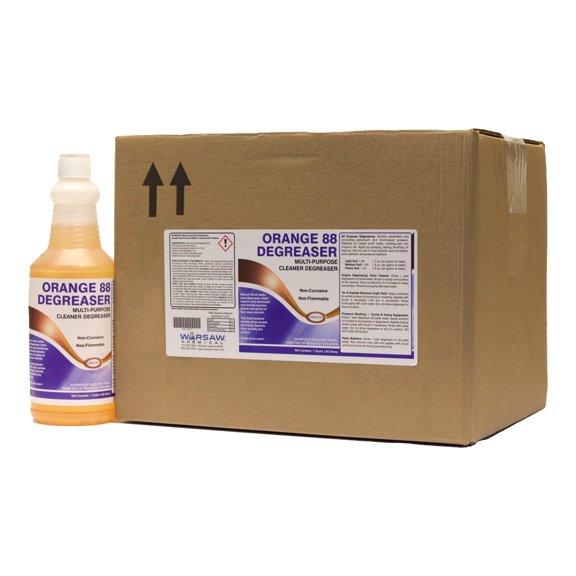 Warsaw Orange 88 Degreaser, Heavy Duty, Industrial Applications, Citrus Scent, Clean Engines, Parts, Equipment and More, 1 Quart, 12 Pack
