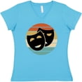 thumbnail image 3 of Inktastic Theater Masks Acting Retro Sunset Women's V-Neck T-Shirt, 3 of 5