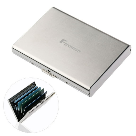 FOXNOVO Ultra Thin Stainless Steel Blocking Credit Wallet Holder for Men & Women with 6 PVC Slots