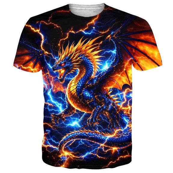 Crew Neck Men T Shirts Short Sleeve Dragon Print Loose Basic Tee Tshirt