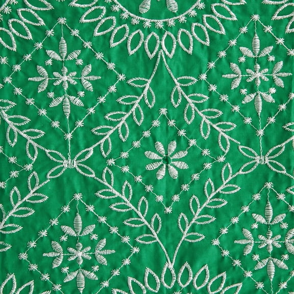 Zelouf Sparks Geo Embroidery Cotton Voile , Sewing, DIY, Crafts Fabric by the Yard, Emerald/ivory, 3 Yard