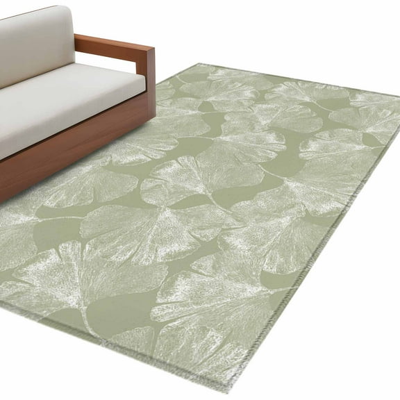 Sage Green Leaves Area Rug 3x5 FT, Non Slip Entryway Bedside Carpet, Vintage Abstract Art Botanical Washable Soft Floor Carpet Indoor Mat Non-Shedding Throw Rug for Dorm Kitchen Home Office