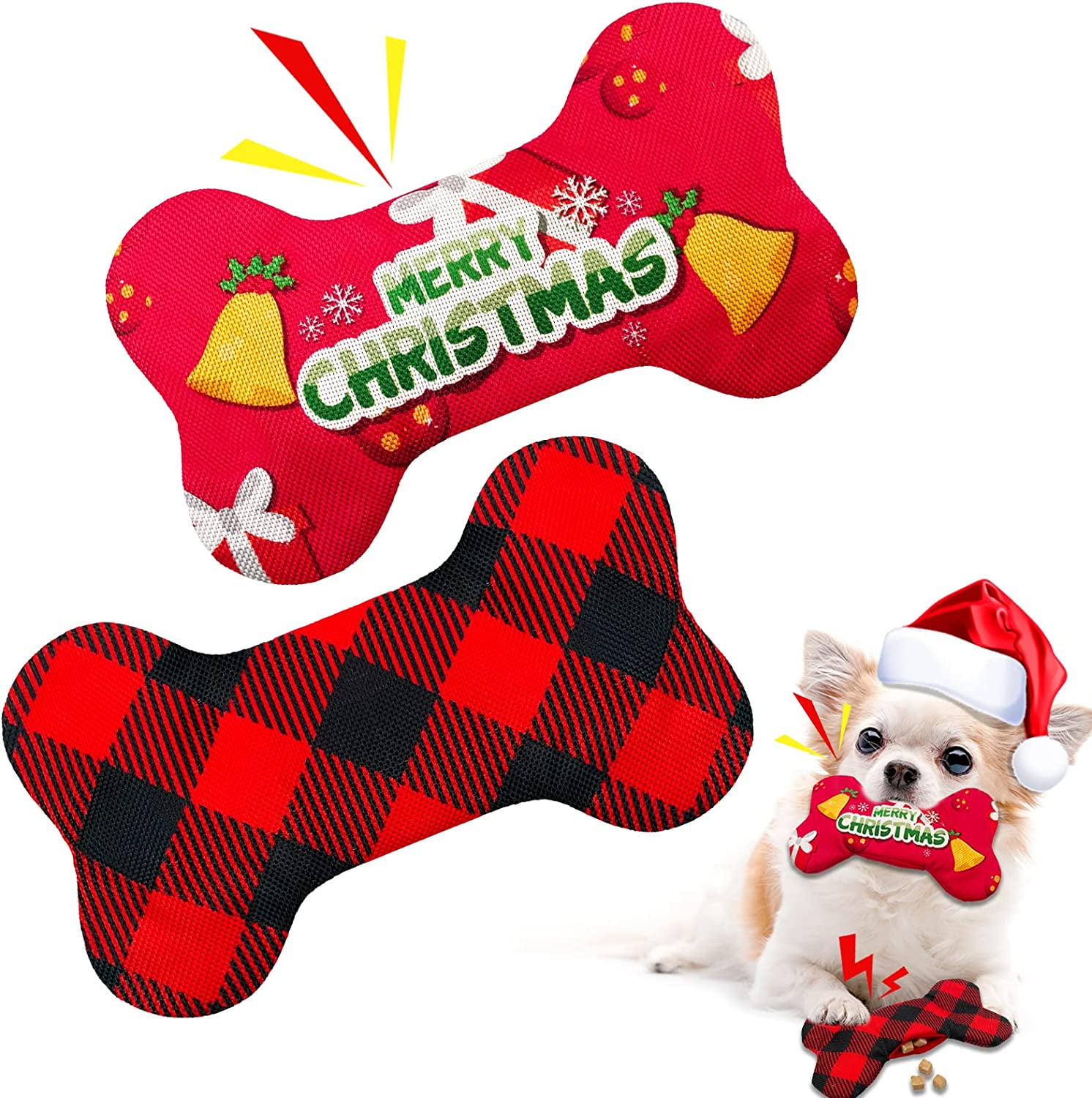 Lepawit Christmas Dog Toys, 2 Pack No Stuffing Squeaky Dog Toys with Dog Toy Christmas