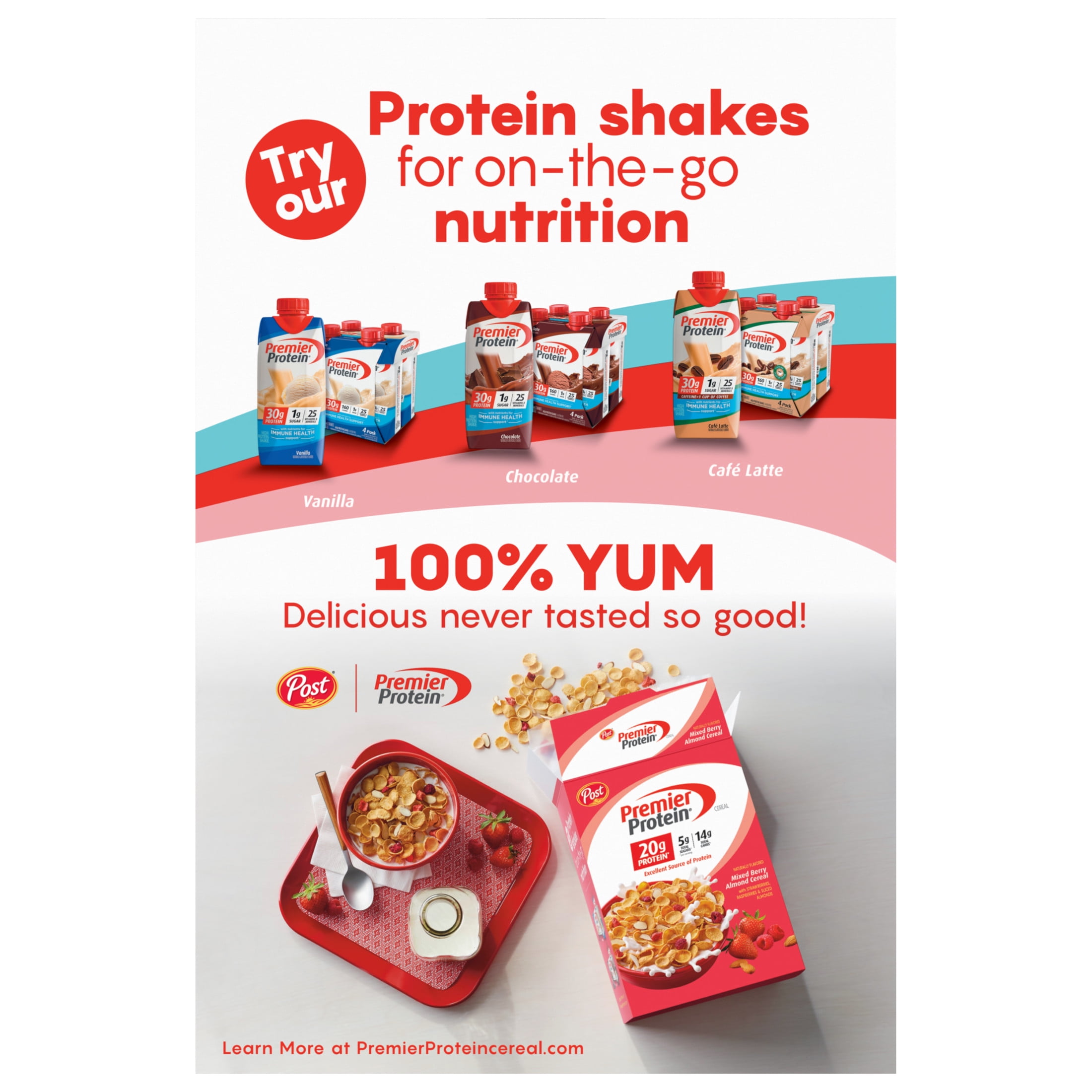 (2 pack) Post Premier Protein Chocolate Almond Cereal, Chocolatey Protein Cereal, Crunchy 11 oz Box