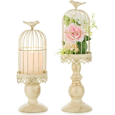 Lzyawe Metal Decorative Birdcage Candle Holder Vintage Candle Lanterns Set of 2,Romantic Elegant Decorative Candlestick Holders for Wedding Dinning, Party Anniversary Home Decor
