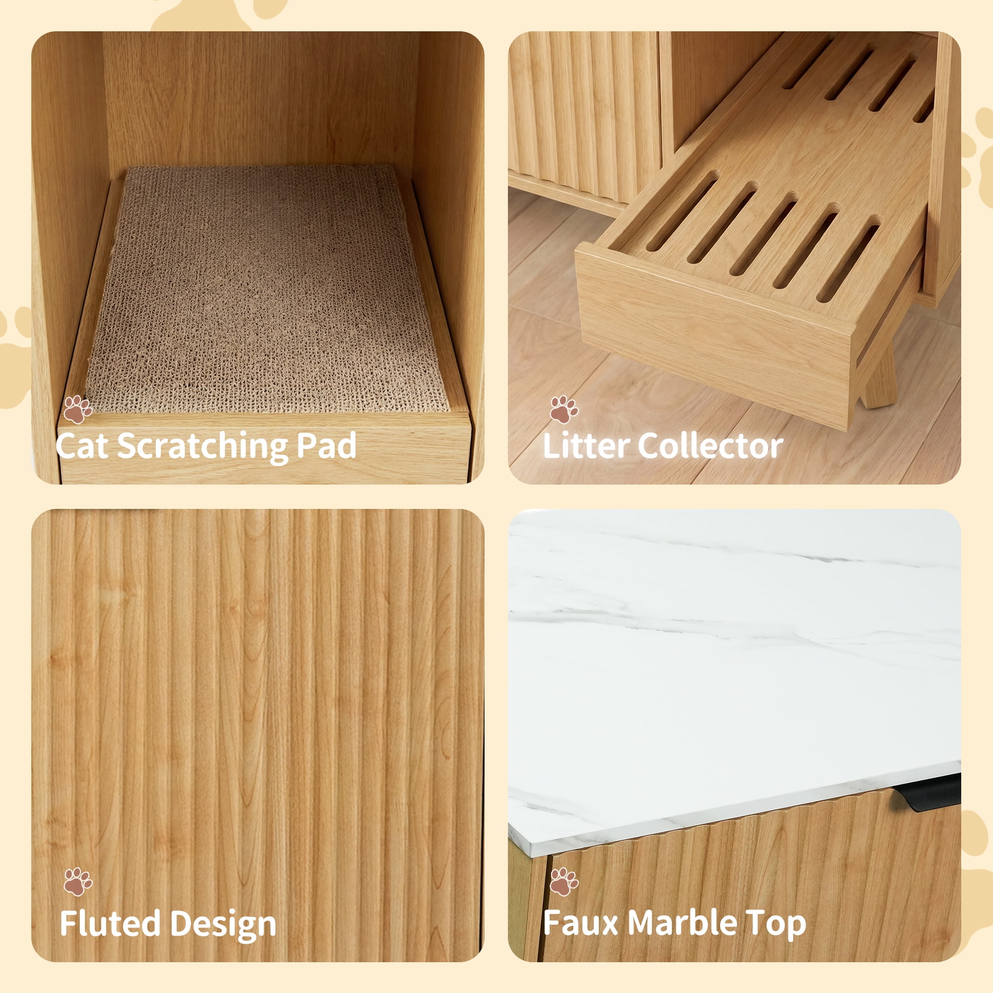 YDN Modern Litter Box Enclosure for Cats- 31.5" Indoors Hidden Cat Litter Box Furniture for 2 Cats, Wooden Cats Washroom Side Cabinet with Scratching Pad for Most Cat Litter Box,Nature