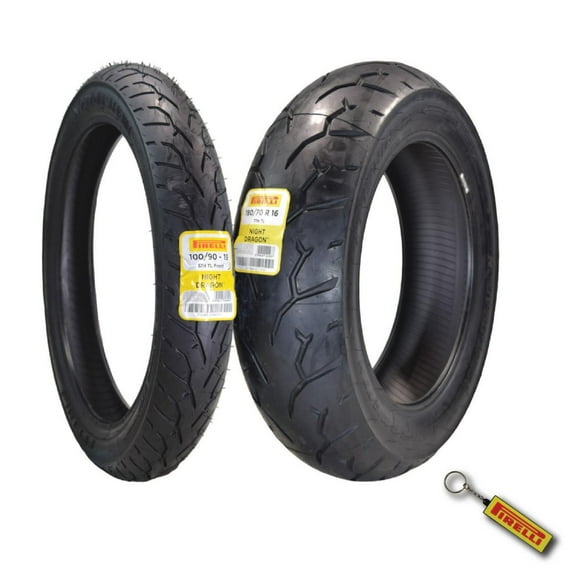 Pirelli Night Dragon Tire Set: 100/90-19 M/C 57H TL Front & 180/70R16 M/C 77H TL Rear Cruiser Motorcycle Tires - Superior Traction & Handling for High-Performance Cruisers w/ Keychain