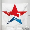 thumbnail image 1 of Fitness Tapestry, Athlete Bodybuilder Silhouette in a Star Shape Powerful Muscular Male Biceps, Fabric Wall Hanging Decor for Bedroom Living Room Dorm, 5 Sizes, Red Blue White, by Ambesonne, 1 of 1