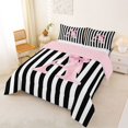 thumbnail image 2 of Manfei Personalized Initial A King Size Comforter Sets,Geometric Stripes Print Comforters King Size,Pink Reversible,3 Pieces,1 Comforter and 2 Pillowcases, 2 of 7