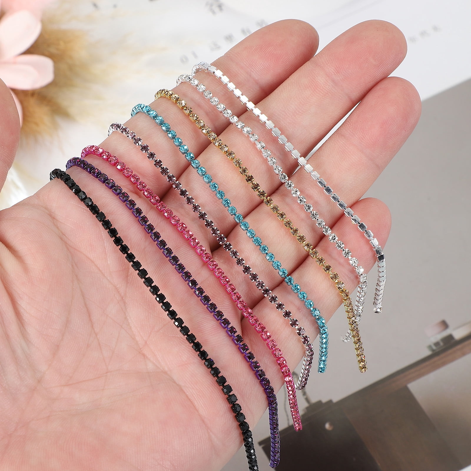Uxcell Crystal Rhinestone Close Chain Trim, Crystal Claw Cup Chain Trim String for Sewing Deep Purple/Blue/Black/Gold/White/Rose Red