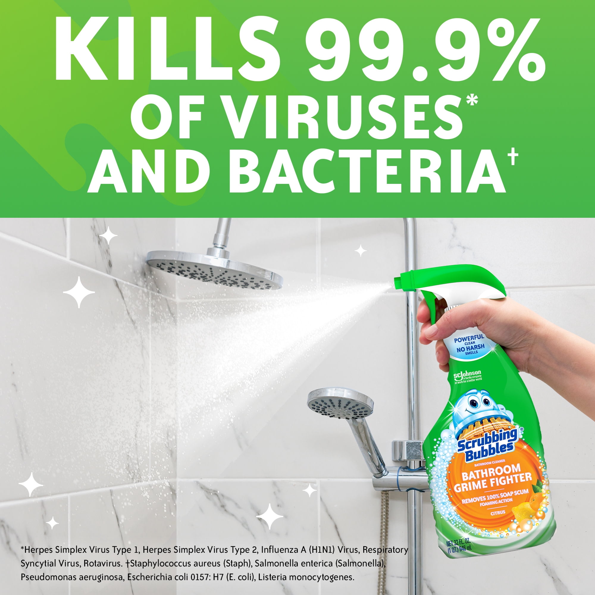 (4 pack) Scrubbing Bubbles Disinfectant Bathroom Shower & Tub Cleaner Grime Fighter Spray, Citrus, 32 oz
