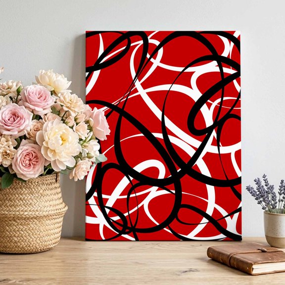 Canvas Wall Art Abstract Wave Line Canvas Art Print Black White Red Geometric Stripe Modern Pictures Wall Decor for Living Room Bedroom Artwork Decorations Stretched Framed Ready to Hang 11"x14"