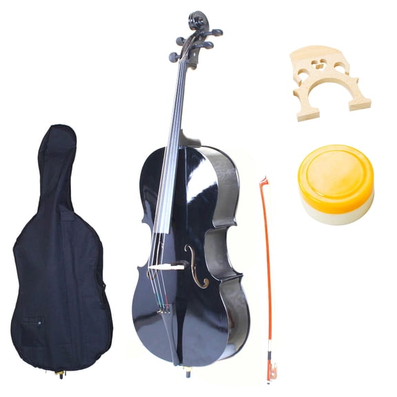 4/4 Student Cello,Solid Wood Cello Kit with Case, Bow & Rosin Bridge - Musical Instrument for Beginners Kids & Adults