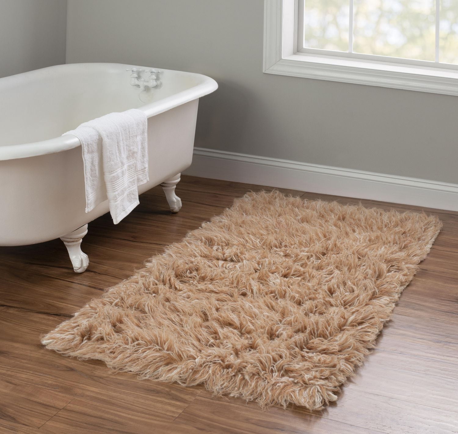 New Flokati 1400gr 2'4" x 4'8" Accent Rug, Tan