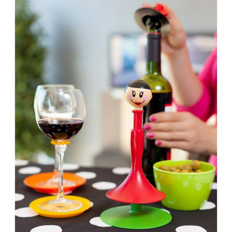 Vigar Dolls Evelyn Dish Wine Serving Set - Coasters, Glass Markers &  Stopper 
