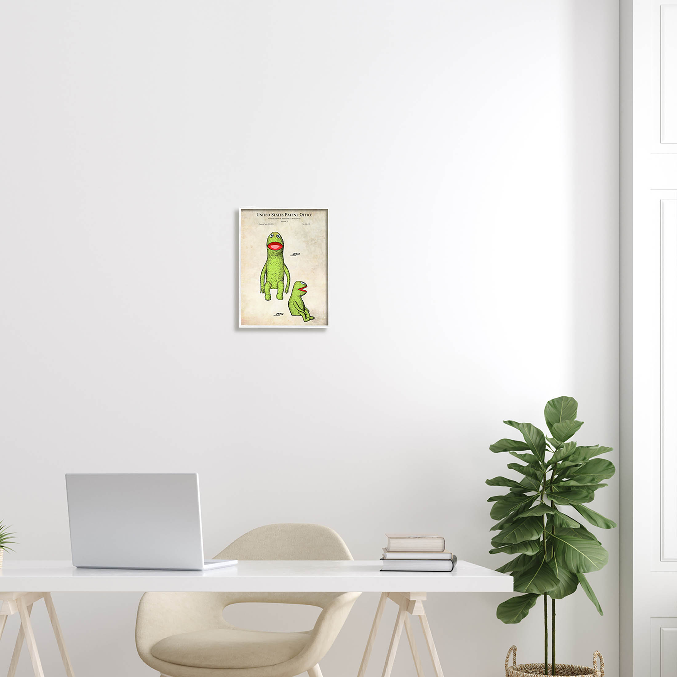 Stupell Industries Vintage Frog Character Puppet Graphic Art White Framed Art Print Wall Art, Design by Karl Hronek