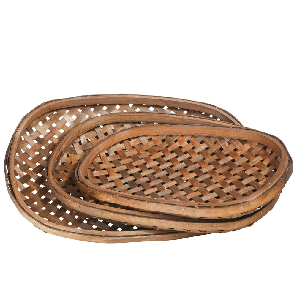 Classic Style Oval Tobacco Basket with Weave Pattern, Set of 3, Brown