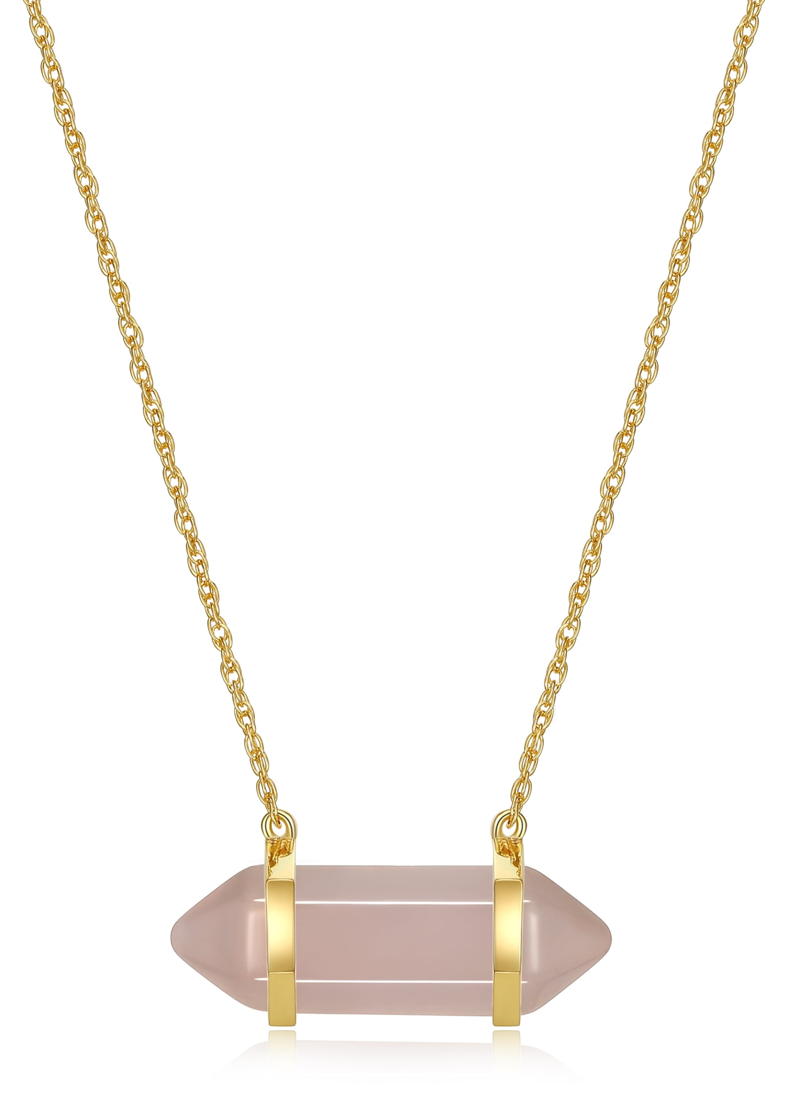 Forever Facets Genuine Rose Quartz Chakra Necklace in Yellow Gold over Sterling Silver, Adult Female