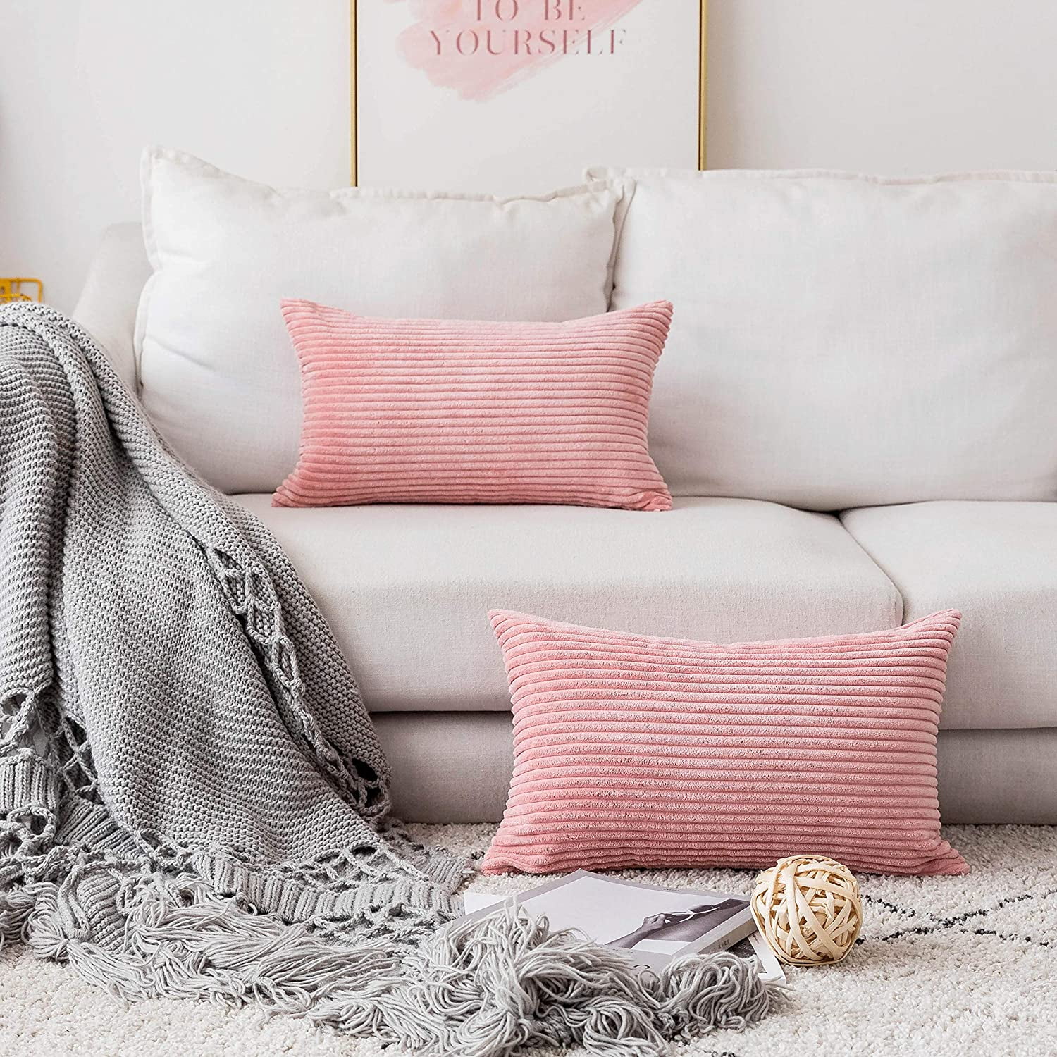 Pink Throw Pillows Euro Sham Striped Corduroy Velvet Throw Pillow Covers Cushion Cover for Couch, 24 x 24 inch (60cm), Set of 2, Baby Pink | Walmart Canada