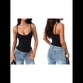 thumbnail image 3 of Camisola Básica Informal de Entrenamiento con Tirantes Finos Ajustables y Cuello en U para Mujer. Negro XL, 3 of 7