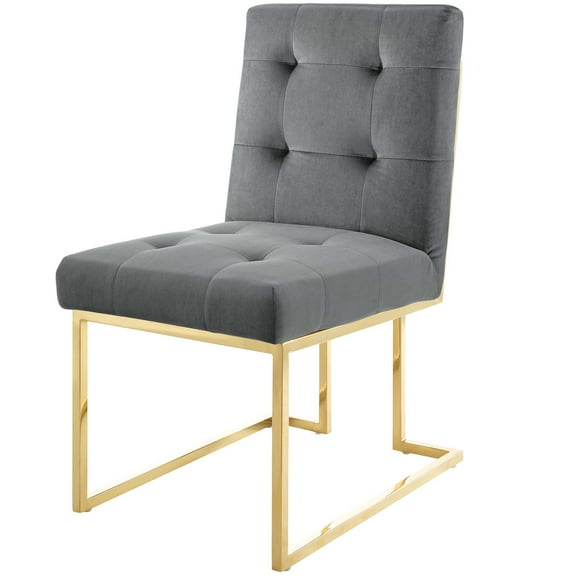 Contemporary Modern Urban Designer Dining Kitchen Room Side Chair, Velvet Fabric Metal Steel, Gold Grey Gray