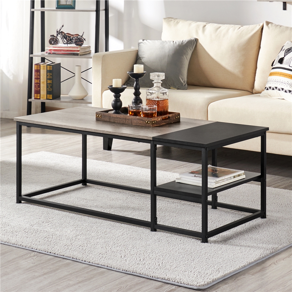 Alden Design Modern Coffee Table with Storage Shelf, Rustic Gray/Black - image 3 of 6