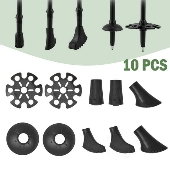 ASTRAEA 10PCS Trekking Pole Accessories Set, Wear Resisting Rubber Replacement Pole Tip Protectors Fits Most Standard Trekking/Hiking/Walking Poles/Sticks