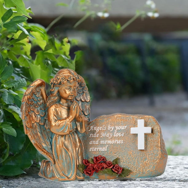 Estatua de ángel rezando solar para jardín, de resina, para decoración de exteriores. Cobre