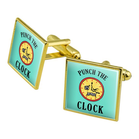 Punch The Clock Funny Humor Square Cufflink Set - Silver or Gold