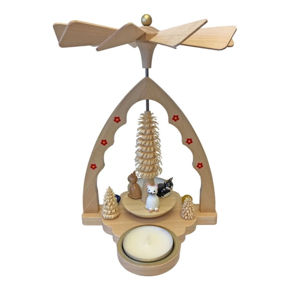 Alexander Taron 8" Richard Glaesser Cats Christmas Pyramid Tea Light Candle Holder