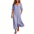 thumbnail image 2 of NTACZA Dresses for Women 2026 Shirt Dress Slit Maxi 3/4 Sleeve Collared Casual Vacation Button Down Striped Beach Blue M, 2 of 6