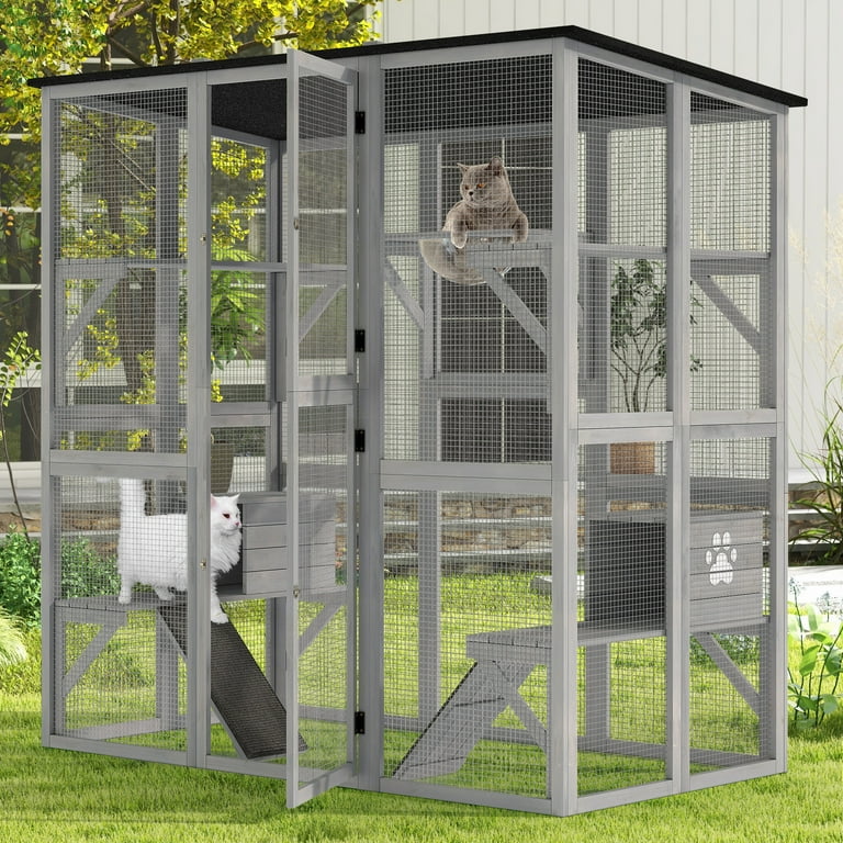 Dextrus Outdoor Cat Cage, Wooden Catio with Asphalt Roof