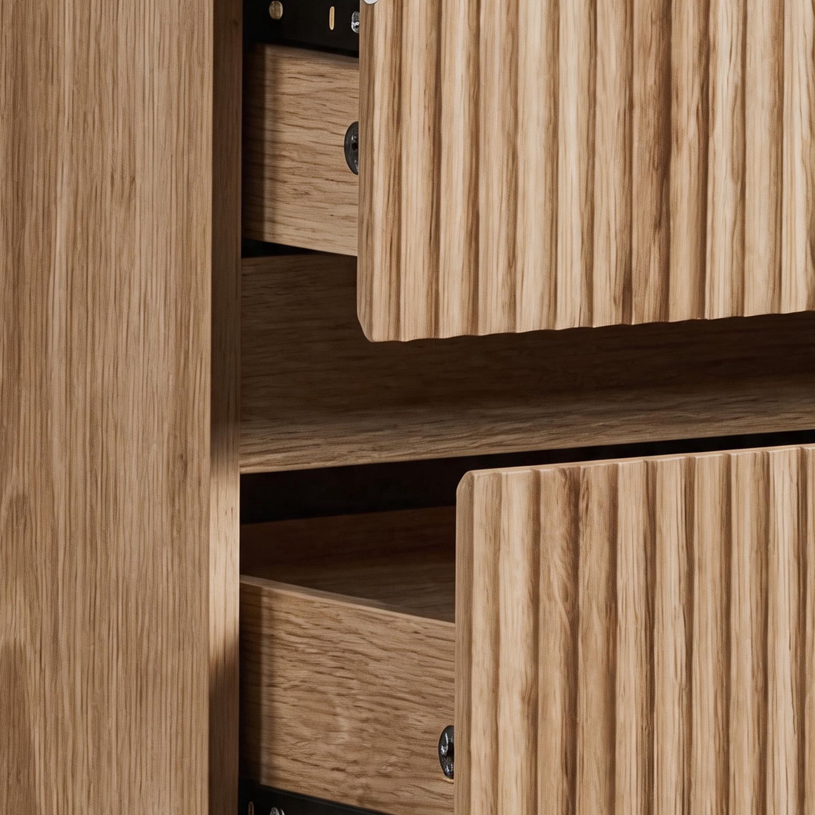 Handleless 6-Drawer Dresser with Grille Finish P2 Particleboard + MDF & Melamine Veneer + Vacuum-Formed Storage Cabinet 55.12*15.75*27.95in Oak