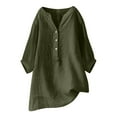 thumbnail image 2 of Womens Tops Loose Button Stand-Up Collar Solid Color 7 Sleeve Neck Casual Cotton And Linen T-Shirt Suitable For Casual Party Date Easy To Match With Tights Leggings L Sweaters For Women, 2 of 6