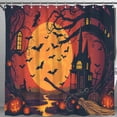 thumbnail image 1 of Spooky Gothic House Halloween Shower Curtain with Full Moon & Bats, 1 of 4