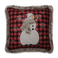 thumbnail image 1 of 18 in. Fur Snowman Square Throw Pillow, Red & Black, 1 of 1