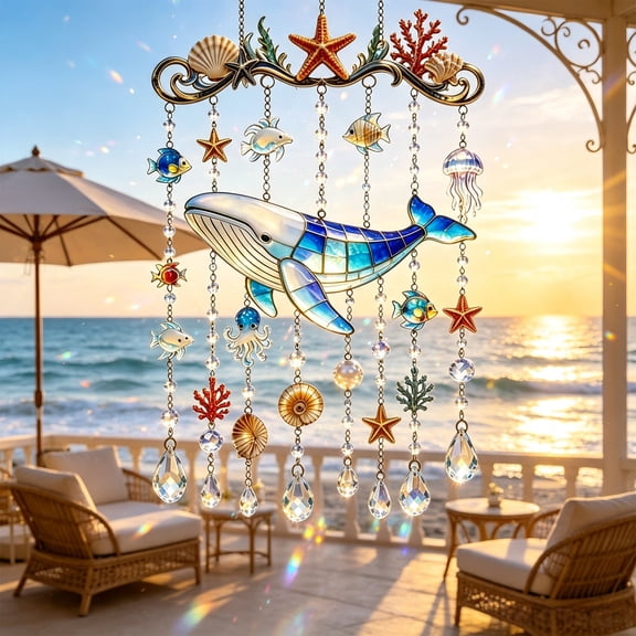 Nautical Acrylic Sun‑Reflective Wind Chime 11.8in, Jellyfish‑Shaped Hanging Ornament, Light‑Weight Indoor Outdoor Window Yard Garden Decor, Thought‑Out Gift For Beach‑Style Decor Lovers Multicolor