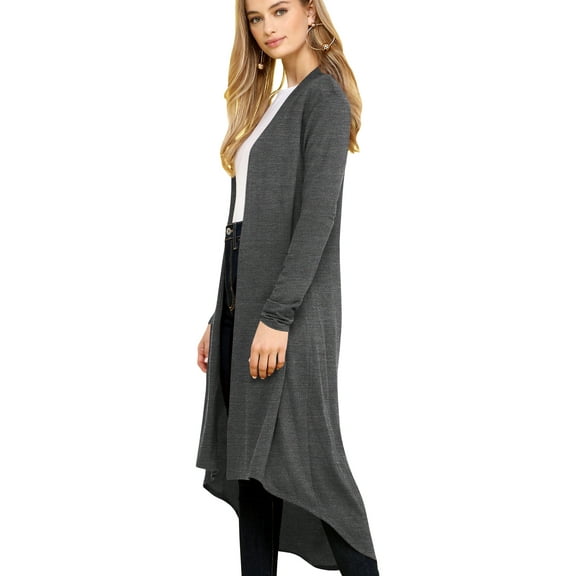 Made by Johnny Women's Casual Long Open Front Drape Lightweight Duster High Low Hem Maxi Long Sleeve Cardigan XXXL CHARCOAL